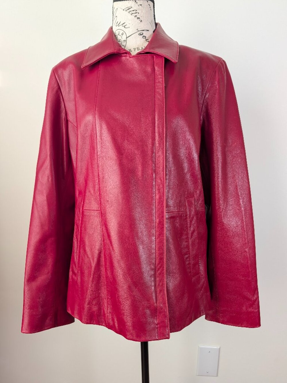 Cole Haan Red Lambskin Leather Jacket Women’s Size L Tailored Zip Front